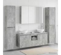 Ordellia Ensemble mobilier Salle de Bain 6 pièces Gris béton avec Miroir LED, Rangement Mural, lavabo, Porte réversible, éclairage USB et Grande capacité, idéal pour espaces Modernes et optimisés