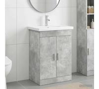 Ordellia Ensemble mobilier Salle de Bain Gris béton, Bois d ingénierie, Meuble lavabo avec Robinet et Vasque, rangements Portes à charnières 61 x 40 x 84,5 cm