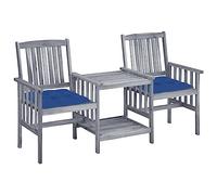 Ordellia Ensemble Salon de Jardin en Bois d Acacia Massif avec Table à thé et Coussins Gris Bleu Royal, 159 x 61 x 92 cm, pour terrasse Balcon Patio