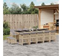 Ordellia Ensemble Salon Jardin 15 pièces Beige en résine tressée avec Table en Verre trempé, mobilier extérieur encastrable, Coussins Amovibles, pour Repas détente terrasse Patio Balcon Piscine