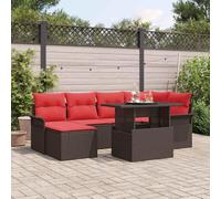 Ordellia Ensemble Salon Jardin 7 pièces en polyrotin Marron, Module Angle et canapés avec Table Plateau Verre trempé réglable, pour terrasse Balcon Patio, Repas détente