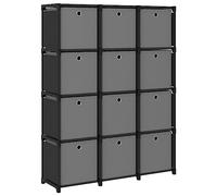 Ordellia Étagère à 12 Cubes avec 12 boîtes en Tissu Noir, Cadre Acier Noir Gris, Dimensions 103 x 30 x 141 cm, Rangement Compartiment pour Salon Bureau Chambre, bibliothèque Murale