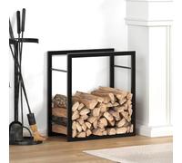 Ordellia Étagère à bûches de chauffage en acier noir mat 50 x 28 x 56 cm Support à bûches de cheminée avec support mural pour le rangement, le rangement, l'ordre, l'intérieur sur la cheminée ou le