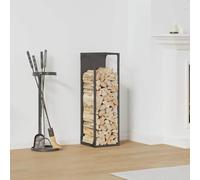 Ordellia Étagère à bûches noire en acier laminé à froid - 25 x 25 x 80 cm - Charge maximale de 100 kg - Pour intérieur, salon, cheminée, four, terrasse, rangement ordonné