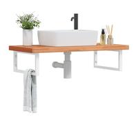 Ordellia Étagère de Vasque Murale en Acier Blanc et Bois Massif de hêtre laqué, Meuble lavabo Salle Bain 100 x 50 x 4 cm avec Support Rangement Vasque, 1 lavabo, Charge 100 kg