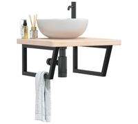 Ordellia Étagère de Vasque Murale en Acier Noir et Bois de chêne Massif, Meuble lavabo Salle Bain 60 x 60 cm, Support trapèze pour Rangement Vasque, Plan Toilette Suspendu