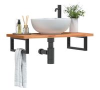 Ordellia Étagère de Vasque Murale en Acier Noir et Bois Massif de hêtre, Meuble lavabo Salle Bain 80 x 40 cm, Rangement Vasque sous Placard pour Douche buanderie, 100 kg
