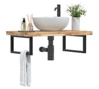 Ordellia Étagère Murale pour Vasque Salle de Bain Acier Noir et Bois Massif d Acacia, 100 x 50 x 4 cm, Supports pour encastrement, Rangement Flottant 1 lavabo