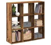 Ordellia Étagère séparatrice de pièce en Vieux Bois, 102x29x103,5 cm, avec 9 Compartiments Cube, bibliothèque Meuble Rangement pour Salon Bureau Chambre, Charge 100 kg
