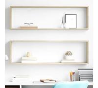 Ordellia Étagères murales Cubes en Bois d’ingénierie chêne Sonoma, Set de 2, 100 x 15 x 30 cm, Fixation Invisible, pour bibliothèque, Livres, Plantes, décoration