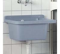 Ordellia Évier à bec mural gris 50 x 35 x 24 cm en résine 11 l polypropylène robuste avec trou de trop-plein et porte-savon pour intérieur, extérieur, garage et jardin