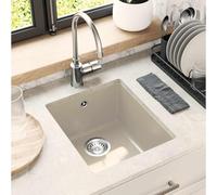 Ordellia Évier de cuisine beige en 80 % quartz et 20 % résine, 370 x 460 mm, évier encastrable pour plan de travail et armoire inférieure, résistant à la chaleur jusqu'à 280 °C, résistant aux rayures