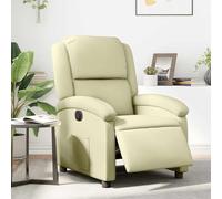Ordellia Fauteuil Chaise inclinable électrique crème Cuir véritable, rembourré, accoudoir Large, Dossier réglable, Pied Bois et métal, Salon Chambre Bureau, Confort 135 degrés