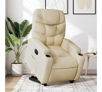 Ordellia Fauteuil Chaise siège Relax inclinable électrique crème en Tissu rembourré avec accoudoir, Dossier, Pied Bois métal, 2 Porte-gobelets, pour Salon, Lecture, détente, Confort Durable