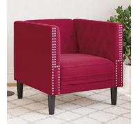 Ordellia Fauteuil Chesterfield Rouge Bordeaux en Velours 71 x 74,5 x 70,5 cm, Dossier et accoudoirs tuftés, Assise rembourrée, Pieds Robustes pour Salon, 110 kg