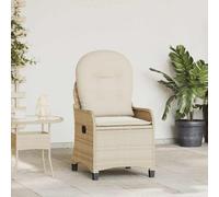 Ordellia Fauteuil inclinable Beige en polyrotin 56 x 66 x 95 cm, avec Coussin extérieur, Dossier Ajustable, Chaise transat pour Jardin terrasse Balcon détente
