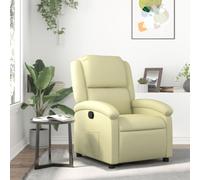 Ordellia Fauteuil inclinable crème en Cuir véritable rembourré, Fauteuil Chaise siège Salon avec accoudoir, Dossier réglable, Pied Bois métal, Confort pour Lecture détente Design Moderne
