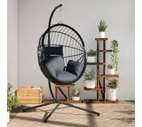 Ordellia Fauteuil suspendu design œuf avec support anthracite en rotin et acier pour salon, terrasse, balcon, véranda et jardin, avec coussin, confort à bascule, charge maximale de 110 kg