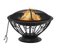 Ordellia Foyer avec tisonnier XXL 75 cm en acier, grand bol profond avec couvercle en grille, pour jardin, terrasse, chaleur et vue du feu le soir