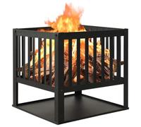 Ordellia Foyer extérieur en Acier 40x40x40 cm Noir pour Jardin terrasse Chauffage cheminée à Bois ou Pellet avec étagère de Rangement