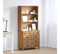 Ordellia Hutch ASKIM Cire de Miel en Bois de pin Massif 91 x 40 x 184 cm, vaisselier Buffet bahut avec 8 tiroirs, Rangement pour Salle à Manger Cuisine et Couloir