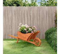 Ordellia Jardinière design brouette en bois de sapin massif 128 x 45,5 x 43 cm avec bac de 40 l, roue en bois et poignées pour jardin, parterre, cour, véranda