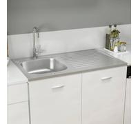 Ordellia Jeu d'évier de cuisine en inox argenté 1000x600mm avec égouttoir réversible pour installation en haut, robuste, facile à nettoyer, adapté pour meuble de cuisine ou buanderie