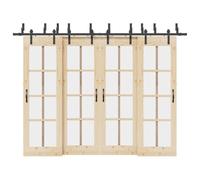 Ordellia Kit de ferrures de porte coulissante en acier revêtu par pulvérisation noir, rail de 305 cm pour deux portes, capacité de charge de 80 kg, avec butée de porte et guide au sol pour porte de