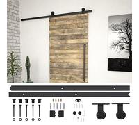 Ordellia Kit de ferrures de porte coulissante SKIEN en acier revêtu par pulvérisation noir, rail coulissant de 183 cm, 2 roulettes, guide au sol et butoir de porte, pour grange, cuisine, bureau