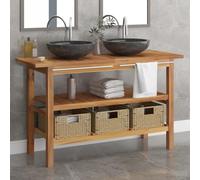 Ordellia Lavabo avec lavabo en marbre noir en teck massif, 132 x 45 x 75 cm, 2 lavabos, 3 paniers, meuble de salle de bain avec espace de rangement, porte-serviettes, pour salle de bain et WC