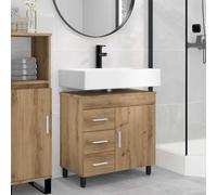 Ordellia Lavabo en chêne Artisan - 60 x 35 x 60 cm - Meuble de salle de bain avec tiroir, étagère et poignée à barre, meuble bas pour lavabo, espace de rangement pour salle de bain et WC d'invités