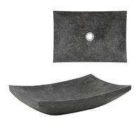 Ordellia Lavabo rectangulaire en marbre noir 50 x 35 x 12 cm pour salle de bain et WC d'invités, vasque à poser faite à la main avec trou de vidange de 4,5 cm, facile d'entretien et stable