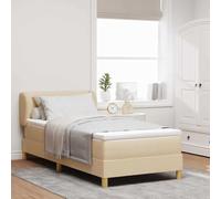 Ordellia Lit à sommier tapissier avec matelas, crème, 100 x 200 cm, housse en tissu, tête de lit réglable, cadre en bois, matelas à ressorts ensachés pour chambre à coucher, confort