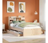 Ordellia Lit bibliothèque en Bois de pin Massif 135x190 cm avec sommier à Lattes, Cadre de lit Stable et tiroirs de Rangement, Meuble Chambre optimisé pour Espace limité et Confort Durable