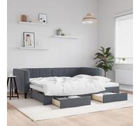 Ordellia Lit de Jour avec gigogne et tiroirs, Cadre de lit en Velours Gris foncé 90x200 cm, Meuble de Chambre Pratique, canapé Convertible avec Rangement intégré