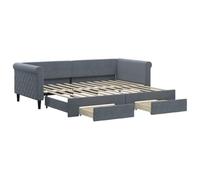 Ordellia Lit de Jour avec gigogne et tiroirs en Velours Gris foncé 90x200 cm Cadre en Bois Massif et métal pour Chambre Salon Rangement intégré Pratique
