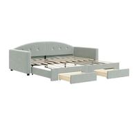 Ordellia Lit de Jour avec gigogne et tiroirs Gris Clair 90x190cm Velours 2 en 1 canapé Convertible lit Double avec Rangement Bois Massif et métal pour Chambre Salon Pratique