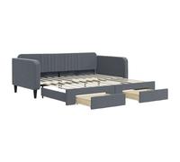 Ordellia Lit de Jour avec gigogne et tiroirs Gris foncé 100x200 cm Cadre en Velours Bois Massif et métal canapé-lit pour Chambre Salon Rangement Pratique