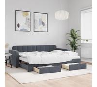 Ordellia Lit de Jour avec gigogne et tiroirs Gris foncé 80x200cm Velours, Cadre de lit Robuste, Meuble de Chambre Multifonction, canapé-lit Pratique pour Salon