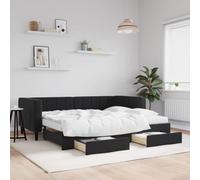 Ordellia Lit de Jour avec gigogne et tiroirs Noir 90x200 cm Velours Cadre de lit canapé-lit pour Chambre Salon Meuble de Rangement Confortable
