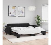 Ordellia Lit de Jour avec gigogne Noir 100x200 cm en Velours 2 en 1 canapé-lit Robuste pour Chambre et Salon, Structure Bois Massif et métal avec Lattes contreplaqué