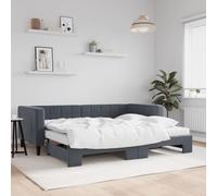 Ordellia Lit de Jour avec lit gigogne et Matelas Mousse Gris foncé 90x190cm Velours, Cadre Bois Massif et métal, canapé Convertible Pratique pour Chambre ou Salon
