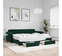 Ordellia Lit de Jour avec lit gigogne et tiroirs, Cadre de lit en Velours Vert foncé 90x200 cm, Meuble de Chambre Pratique pour invités et Rangement