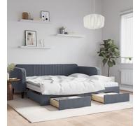 Ordellia Lit de Jour et gigogne Gris foncé 100x200 cm en Velours avec tiroirs de Rangement, Cadre de lit Solide en Bois et métal, Meuble Polyvalent pour Chambre et Salon