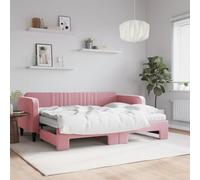 Ordellia Lit de jour extensible avec matelas, rose, 80 x 200 cm, velours, canapé-lit pour chambre d'amis, cadre de lit robuste, design moderne
