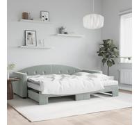 Ordellia Lit de Jour Gris Clair en Velours avec lit gigogne et Matelas Mousse 80x200 cm Cadre en Bois Massif et métal canapé Convertible pour Chambre et Salon