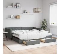 Ordellia Lit de Jour Gris foncé 100x200 cm avec lit gigogne, tiroirs de Rangement, Structure en Bois Massif et Tissu Durable pour Chambre et Salon Confortable