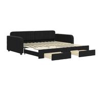 Ordellia Lit de Jour Noir 100x200cm avec lit gigogne et Deux tiroirs de Rangement en Velours pour Chambre, canapé Convertible Pratique et Cadre de lit Solide en Bois et métal