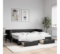 Ordellia Lit de Jour Noir 80x200 cm avec lit gigogne et tiroirs, Cadre de lit en Tissu 100% Polyester avec Matelas en Mousse, Meuble Polyvalent pour Chambre et Salon, Solution de Rangement Pratique