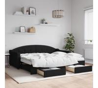 Ordellia Lit de Jour Noir 90x190 cm avec lit gigogne et tiroirs, Structure Bois et métal, Tissu Polyester Durable, Solution pour Chambre et Salon